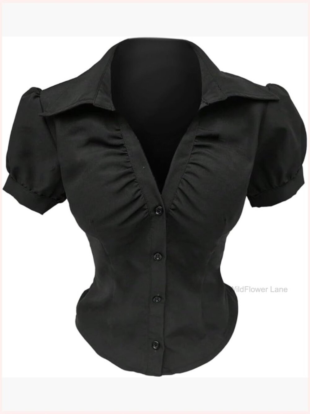 Ruched Puff Sleeve Button Down Collar Blouse Y2K Going Out Top